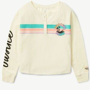 Justice STRANGER THINGS Long Sleeve Creme Henley Shirt Girls Size 7-8 NEW